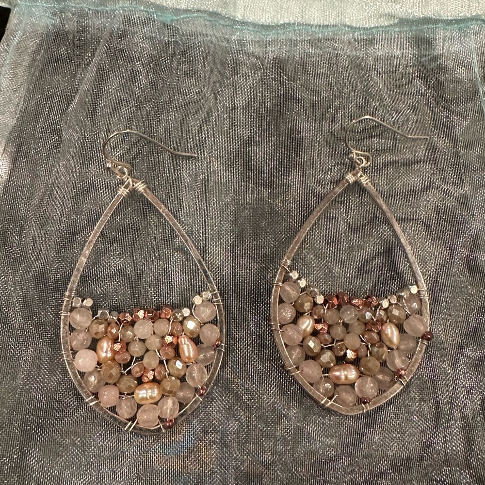 Beautiful earrings with stones and freshwater pearls